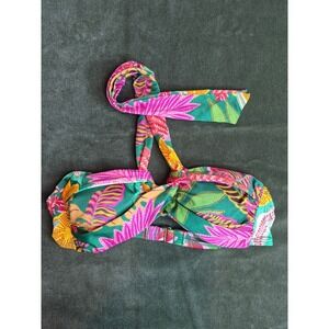 Gibson Latimer Tropical Swimsuit Top Green Bikini Bandeau Floral Festival Size S